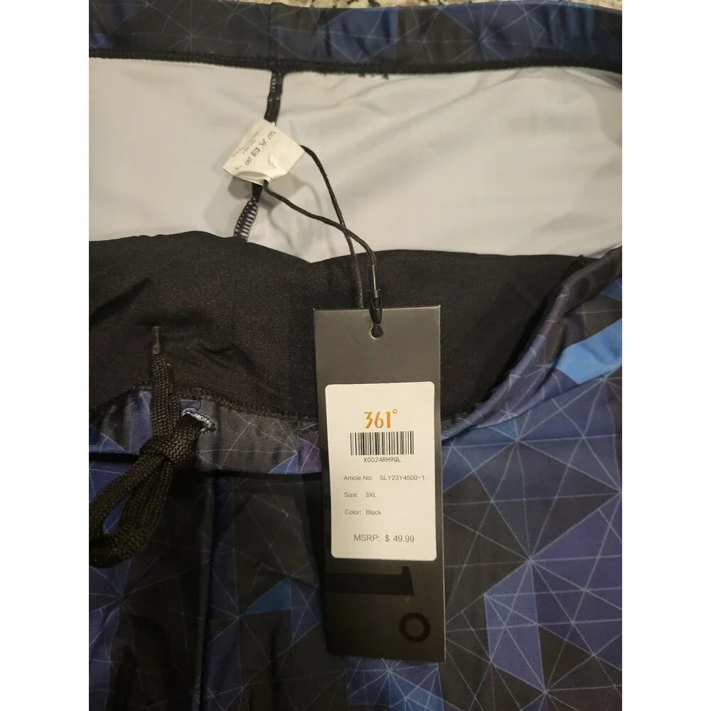 361° Swim Shorts Mens 3XL Geometric‎ Blue Black Lined Drawstring Trunks